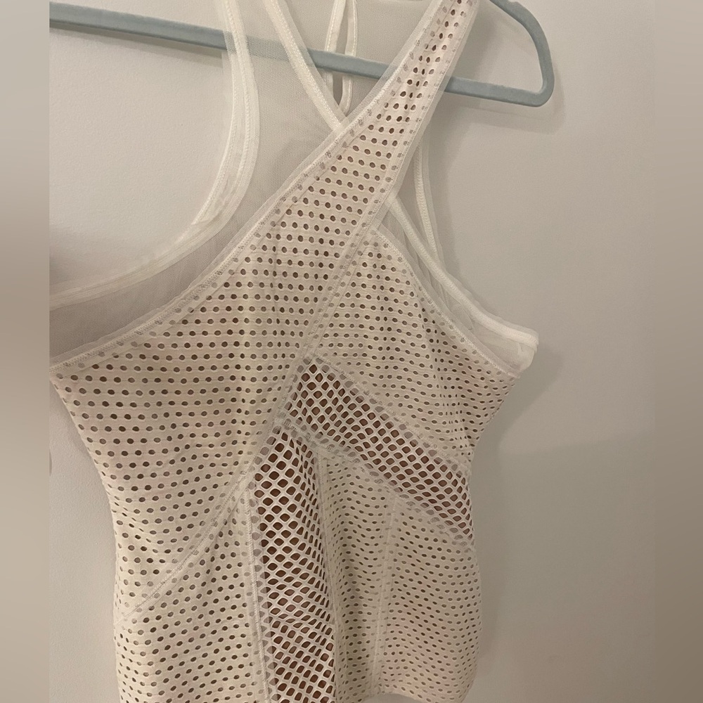 BCBG white/nude criss-cross tank - NWT